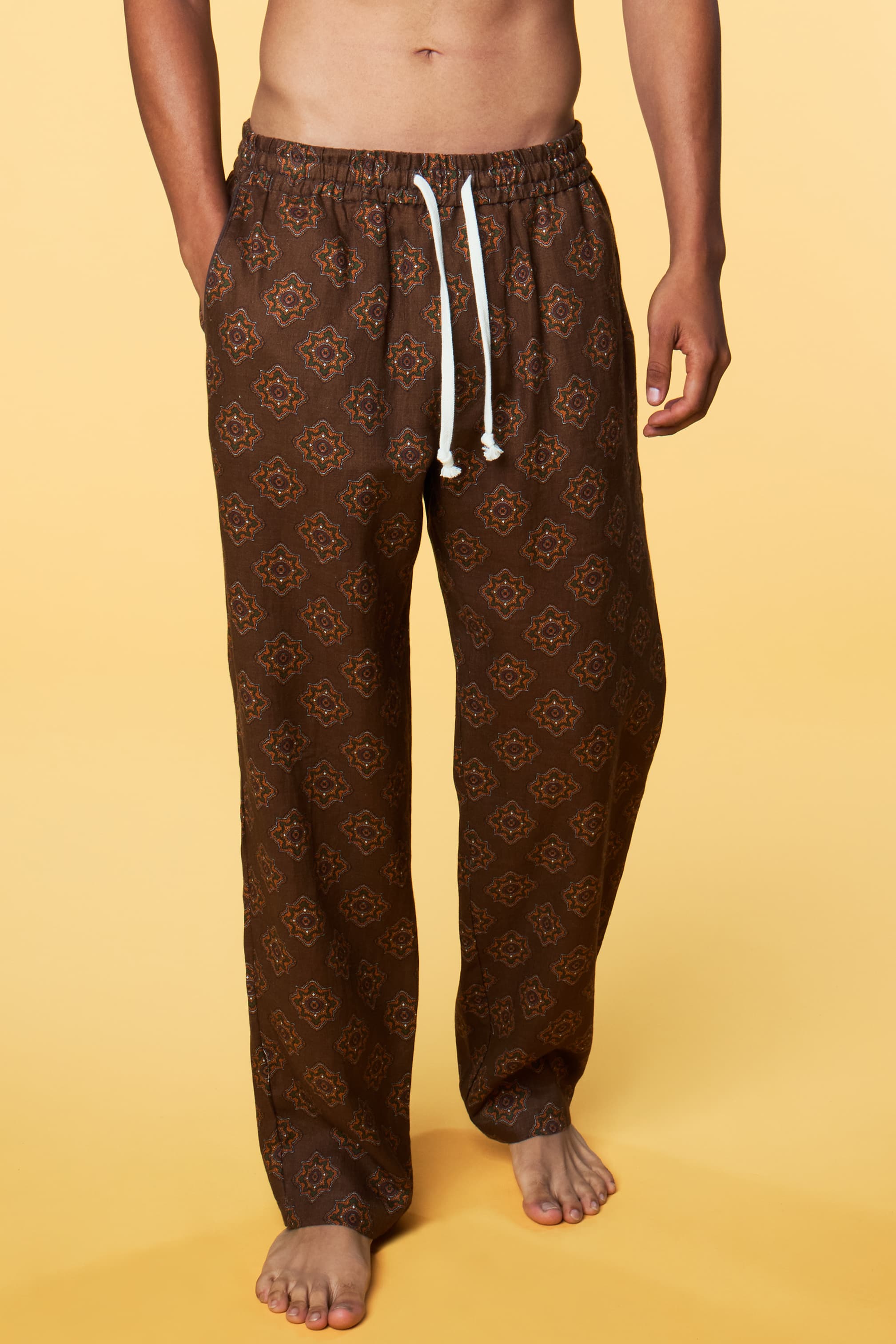 Men's Long Pajama Set by Paul Jays in Brown Geo, Size S