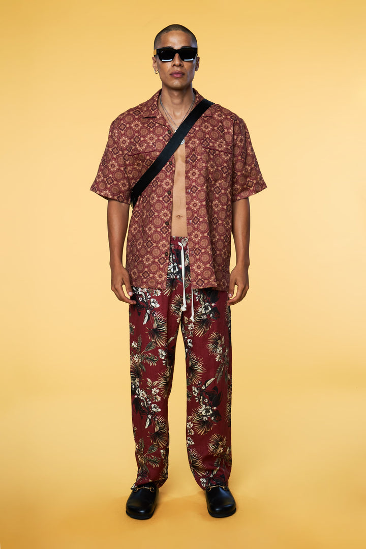 Men’s Linen Set - Red Foulard Red Hawaiian Weekend - 1 of 5