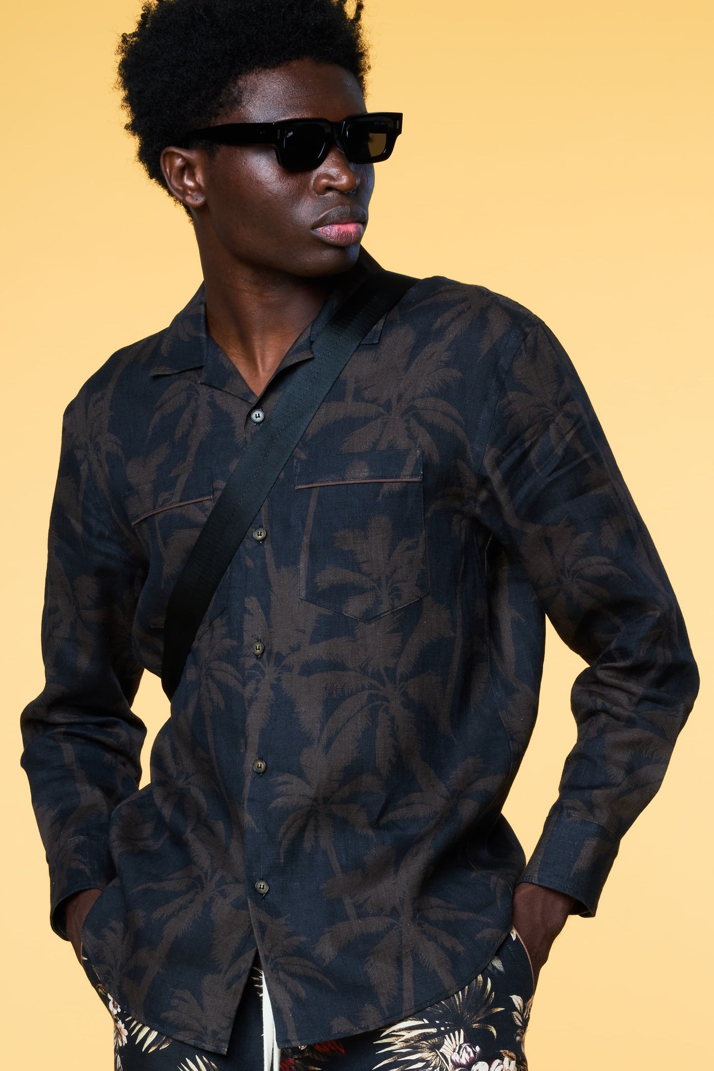 Men’s Long Sleeve Pajama Lounge Shirt - Black Palm - 1 of 6