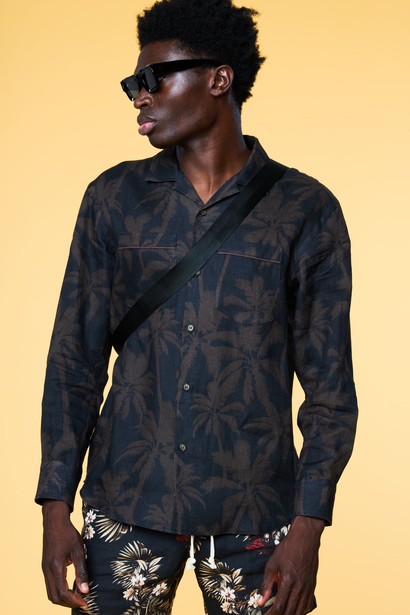 Men’s Long Sleeve Pajama Lounge Shirt - Black Palm - 2 of 6