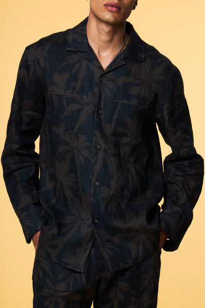 Men’s Long Sleeve Pajama Lounge Shirt - Black Palm - 4 of 6