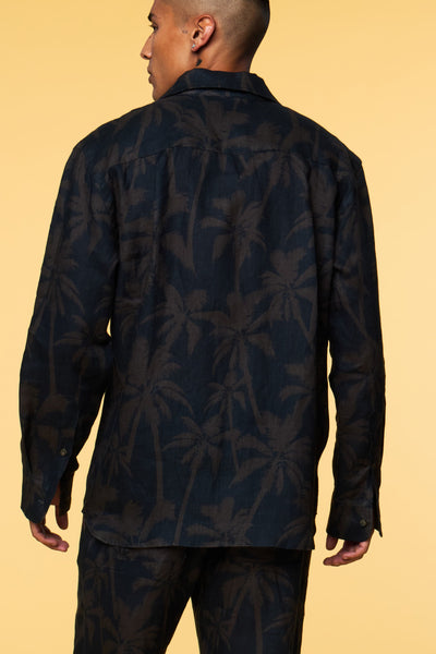 Men’s Long Sleeve Pajama Lounge Shirt - Black Palm - 5 of 6