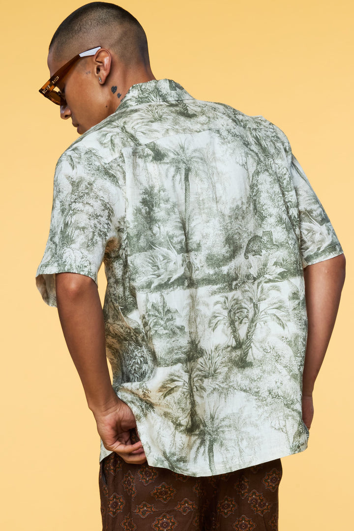 Men’s Short Sleeve Linen Camp Shirt - Olive Toile - 2 of 6