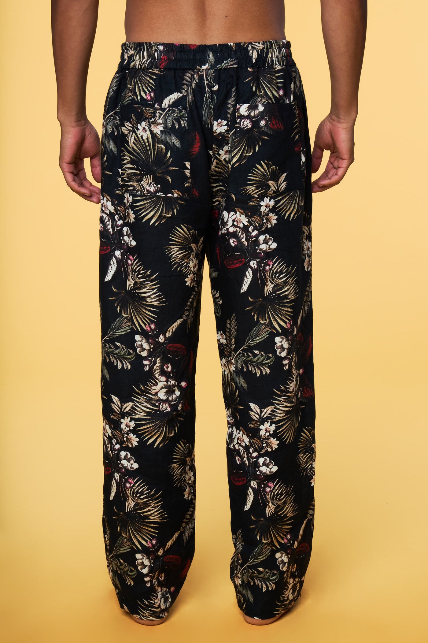Paul Jays - Men’s - Hawaiian Floral - Black - Linen Lounge Trouser