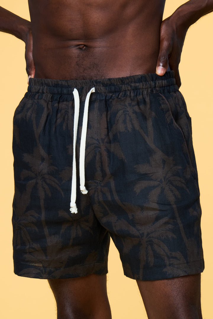 Men’s Black Palm Printed Short in Linen  - 1 of 5