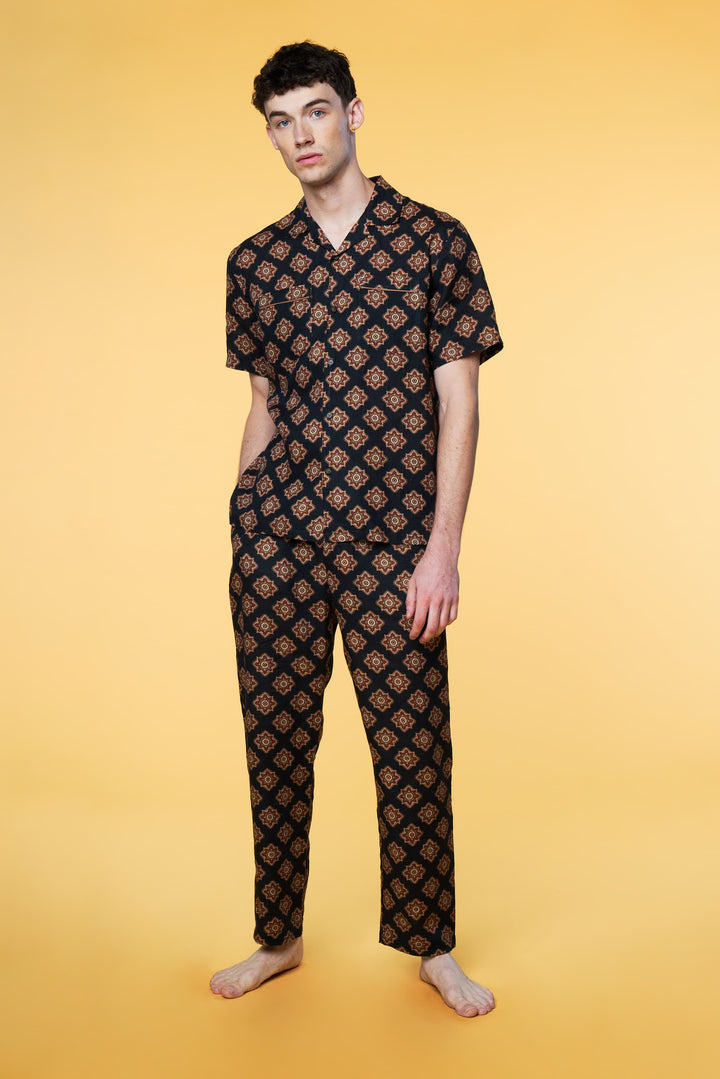 Men’s Linen Set - Black Geo Weekend - 1 of 5