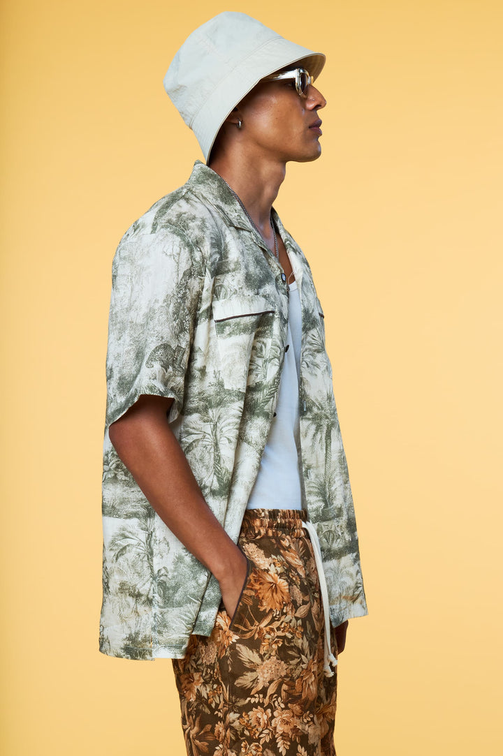 Men’s Linen Set - Olive Toile Olive Botanical Short - 5 of 5
