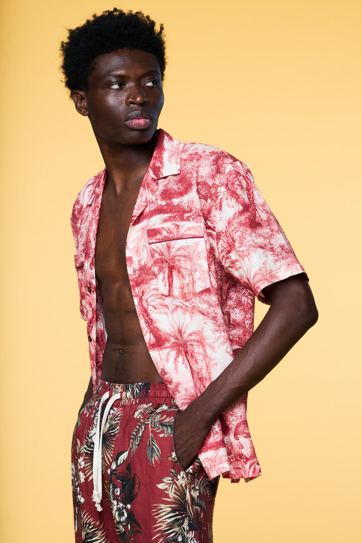 Men’s Linen Set - Red Toile Red Hawaiian Weekend - 1 of 5