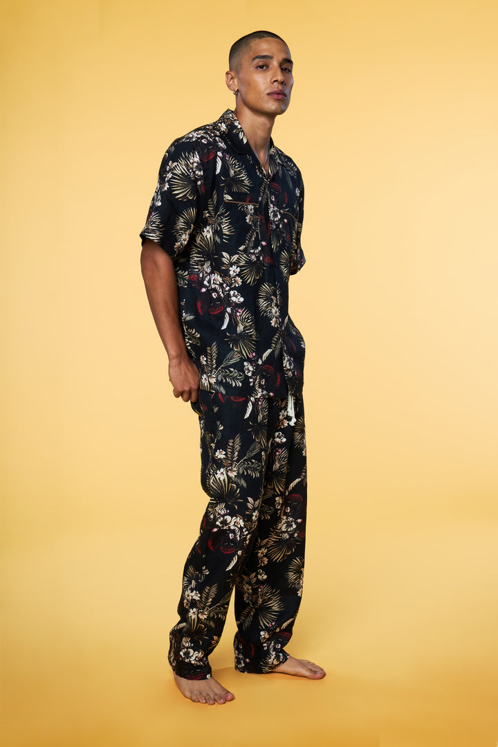Men’s Black Hawaiian Matching Set in Linen - 1 of 4