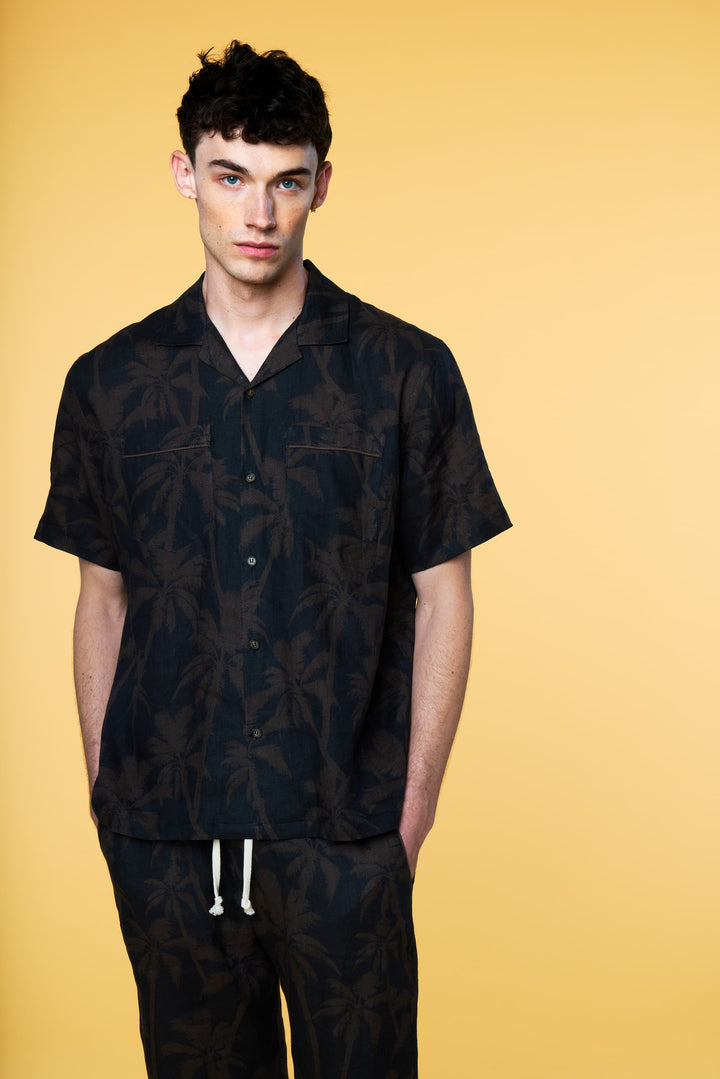 Men’s Black Palm Matching Set in Linen - 5 of 5