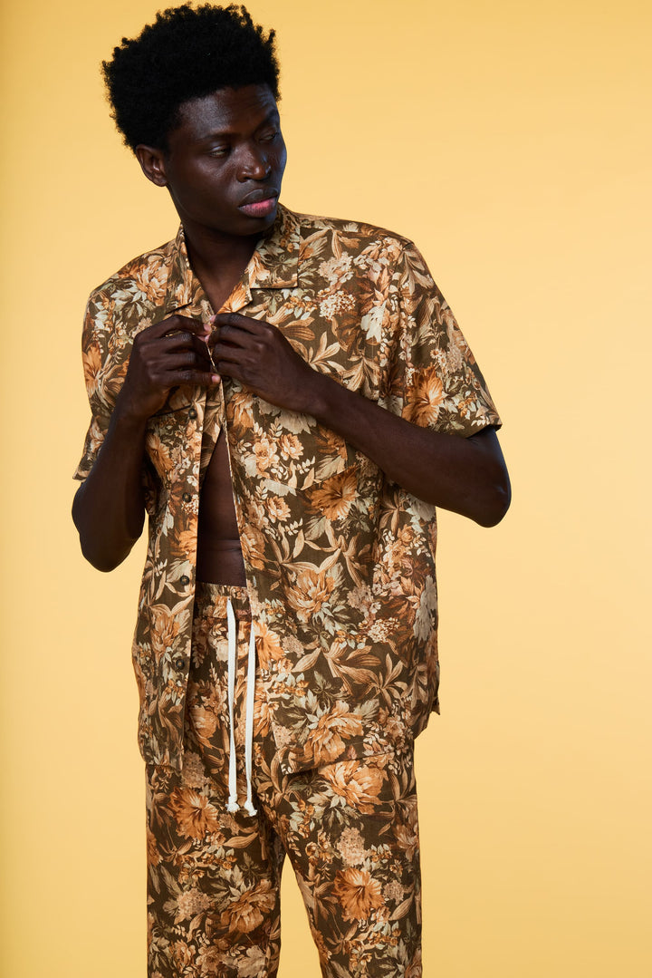 Men’s Olive Botanical Floral Matching Set in Linen  - 1 of 5