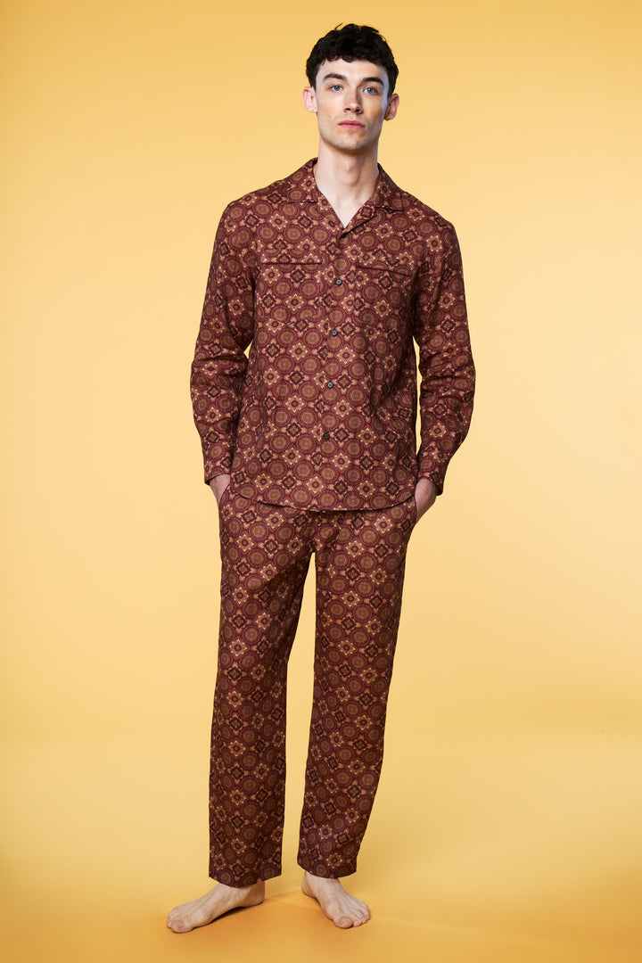 Men’s Long Sleeve Red Foulard Matching Set in Linen - 1 of 5