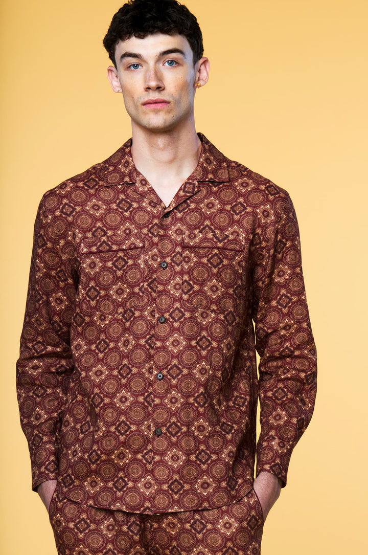 Men’s Long Sleeve Red Foulard Matching Set in Linen  - 2 of 5