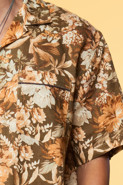 Men’s Short Sleeve Pajama Camp Shirt - Olive Botanical - 2 of 6