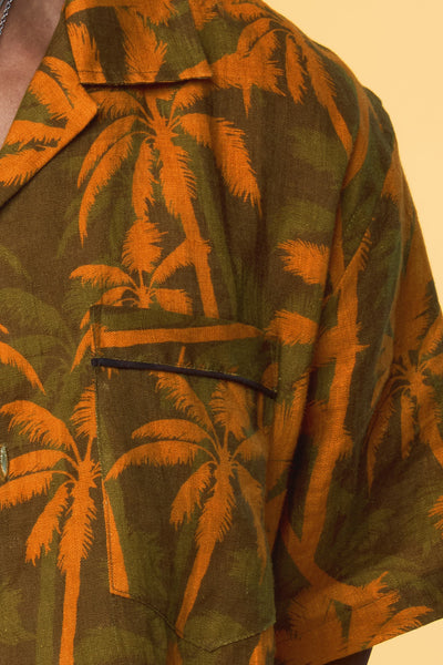 Men’s Short Sleeve Pajama Camp Shirt - Orange Palm - 3 of 6
