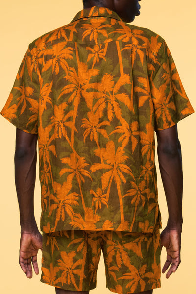 Men’s Short Sleeve Pajama Camp Shirt - Orange Palm - 5 of 6