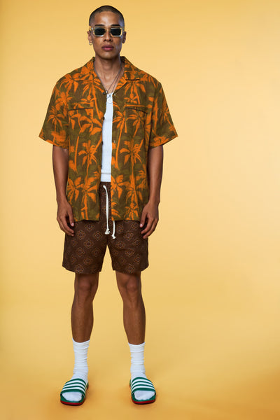 Men’s Short Sleeve Pajama Camp Shirt - Orange Palm - 6 of 6