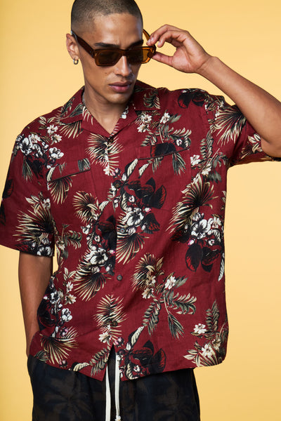 Men’s Short Sleeve Pajama Camp Shirt - Red Hawaiian - 1 of 5