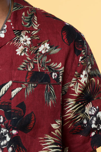 Men’s Short Sleeve Pajama Camp Shirt - Red Hawaiian - 2 of 5