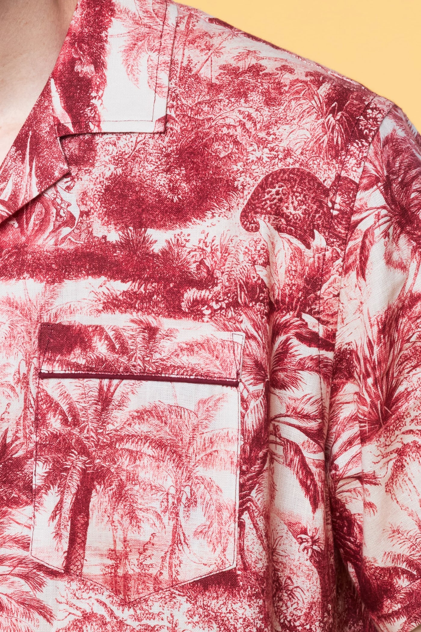 Men’s Short Sleeve Pajama Camp Shirt - Red Toile - 3 of 5
