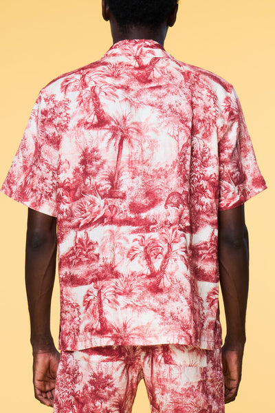 Men’s Short Sleeve Pajama Camp Shirt - Red Toile - 5 of 5