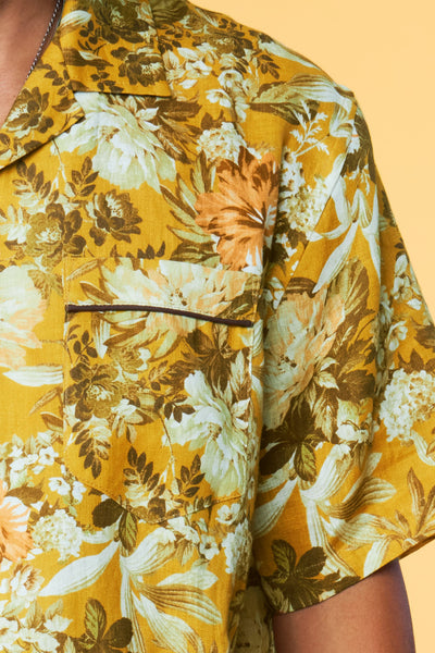 Men’s Short Sleeve Pajama Camp Shirt - Yellow Botanical - 2 of 7