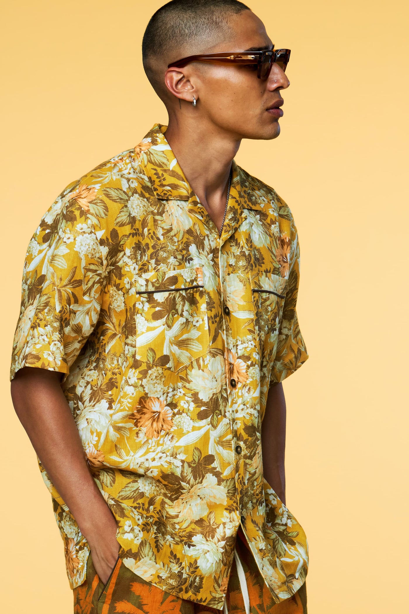 Men’s Short Sleeve Pajama Camp Shirt - Yellow Botanical - 4 of 7