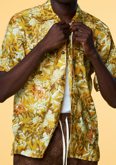Men’s Short Sleeve Pajama Camp Shirt - Yellow Botanical - 5 of 7