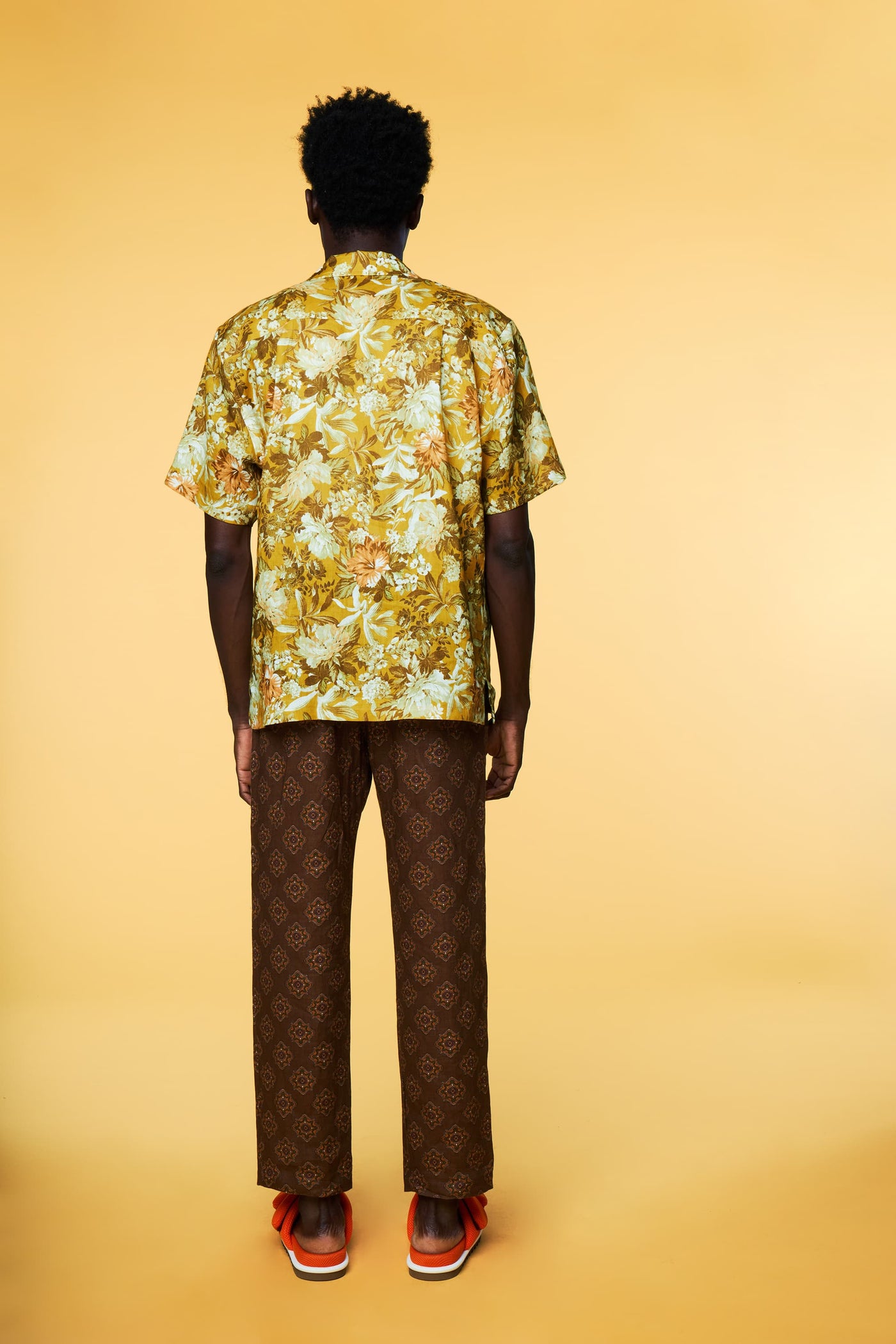 Men’s Short Sleeve Pajama Camp Shirt - Yellow Botanical - 6 of 7
