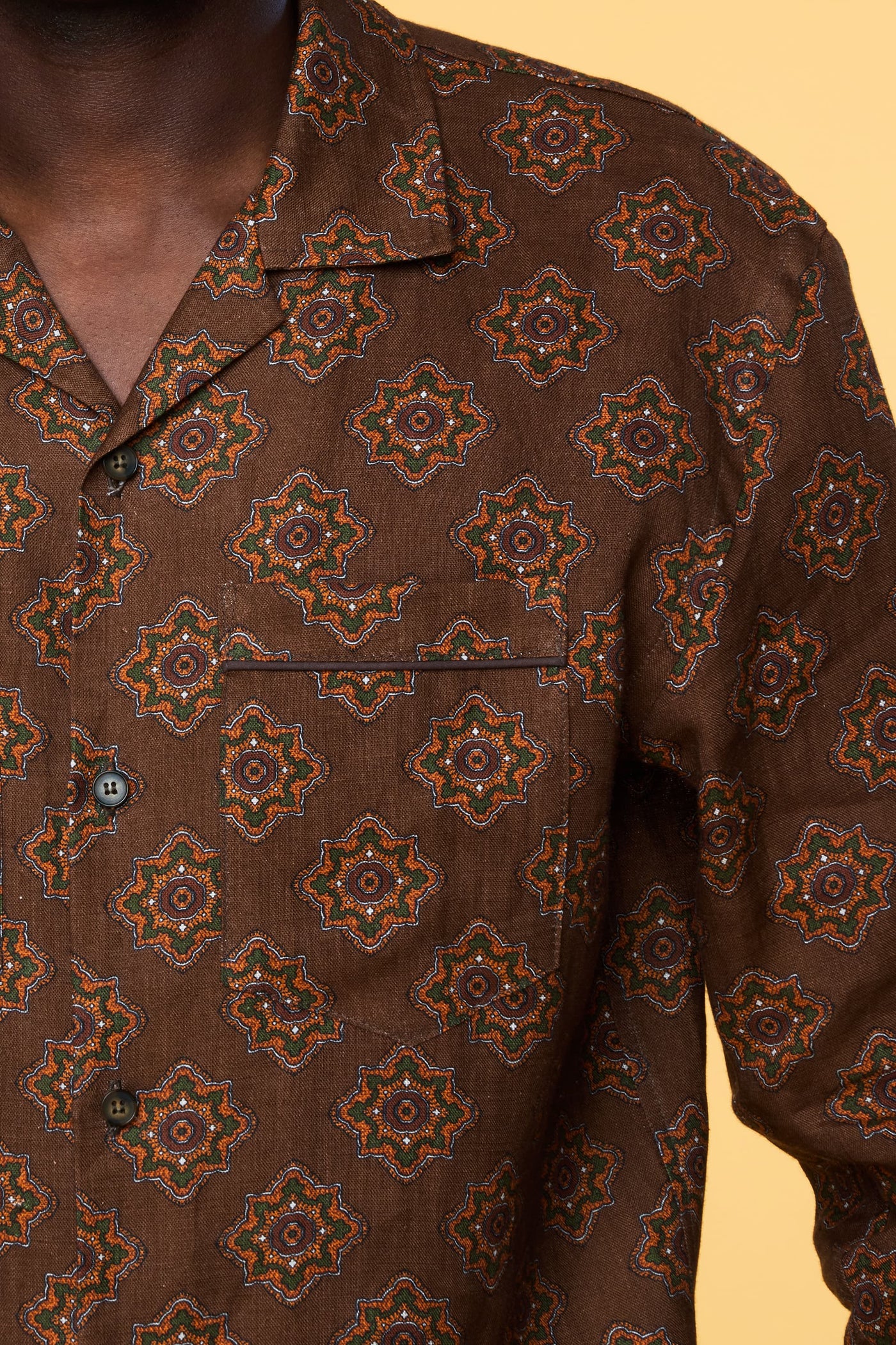 Men’s Long Sleeve Pajama Lounge Shirt - Brown Geo - 2 of 6