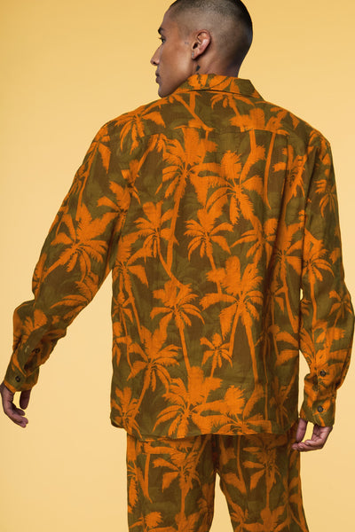 Men’s Long Sleeve Pajama Lounge Shirt - Orange Palm - 3 of 6
