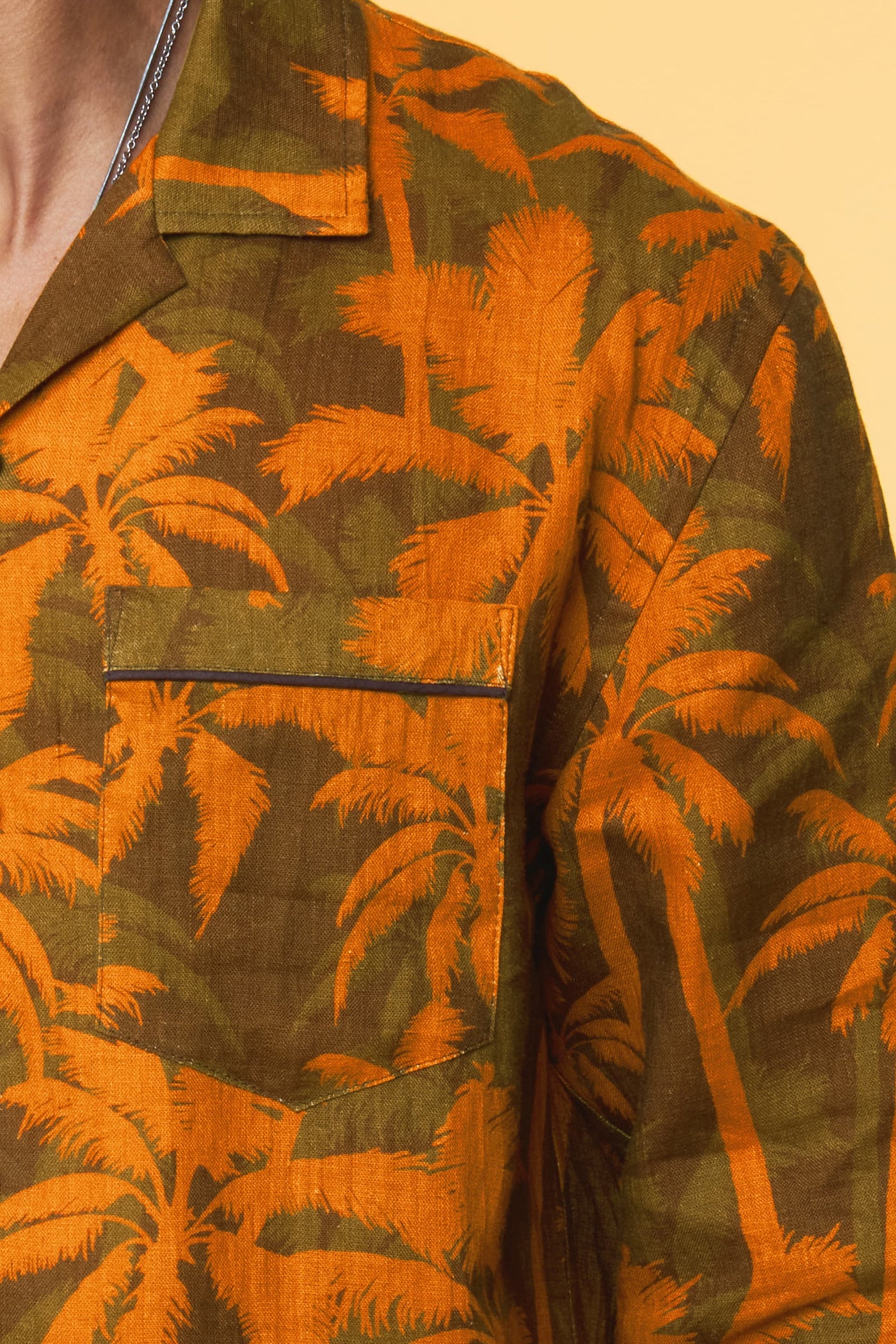 Men’s Long Sleeve Pajama Lounge Shirt - Orange Palm - 4 of 6