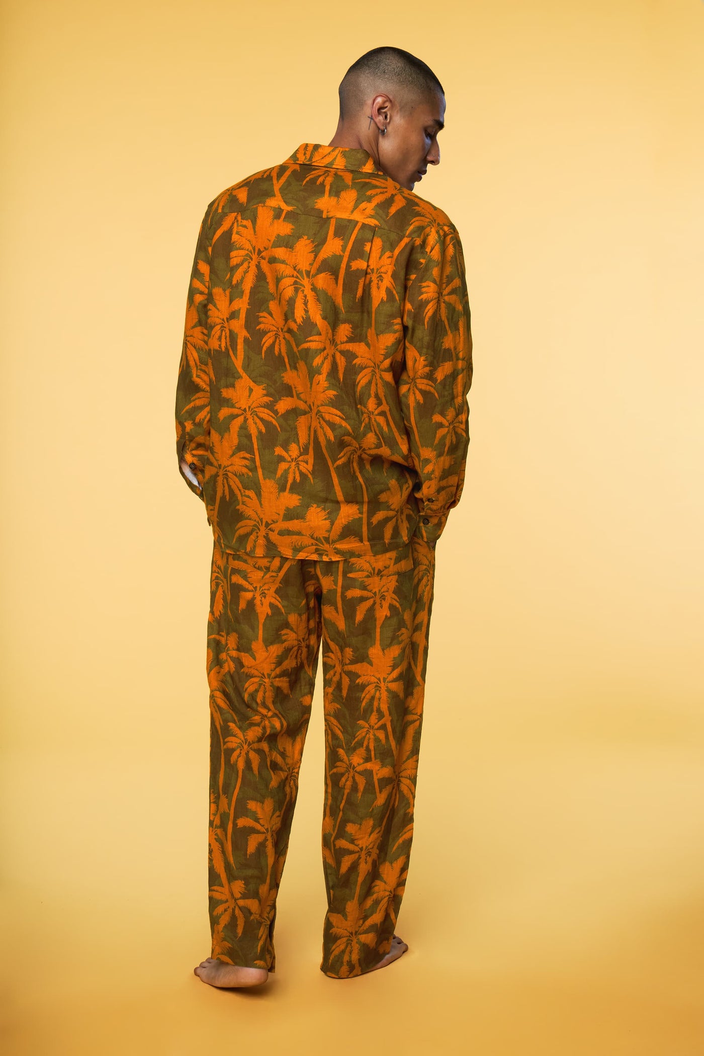 Men’s Long Sleeve Pajama Lounge Shirt - Orange Palm - 5 of 6