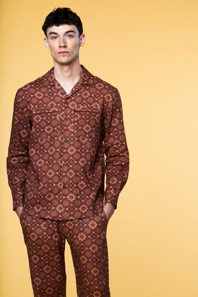 Men’s Long Sleeve Pajama Lounge Shirt - Red Foulard - 5 of 5