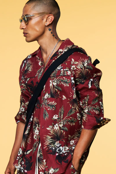 Men’s Long Sleeve Pajama Lounge Shirt - Red Hawaiian - 1 of 6