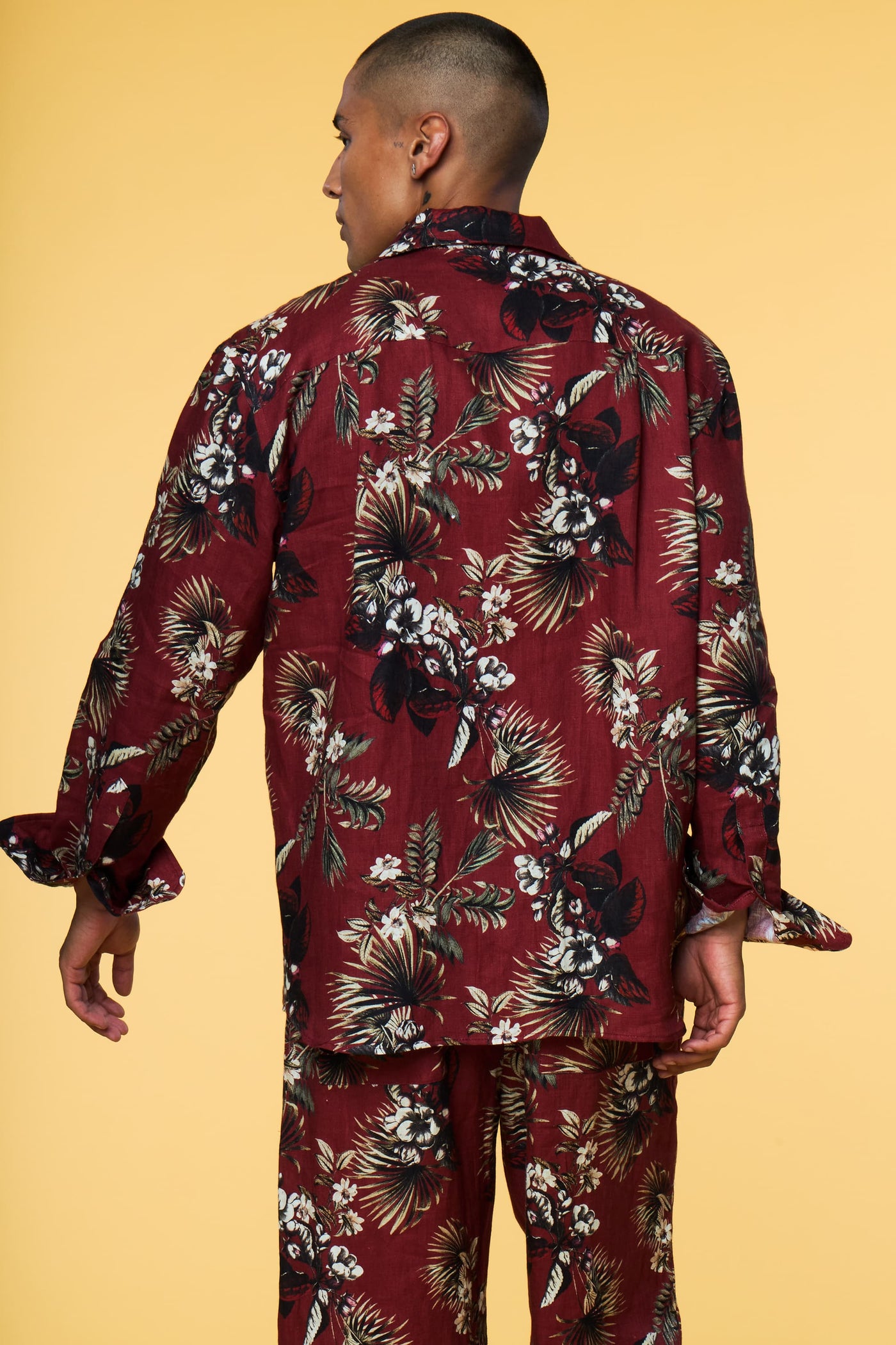 Men’s Long Sleeve Pajama Lounge Shirt - Red Hawaiian - 4 of 6