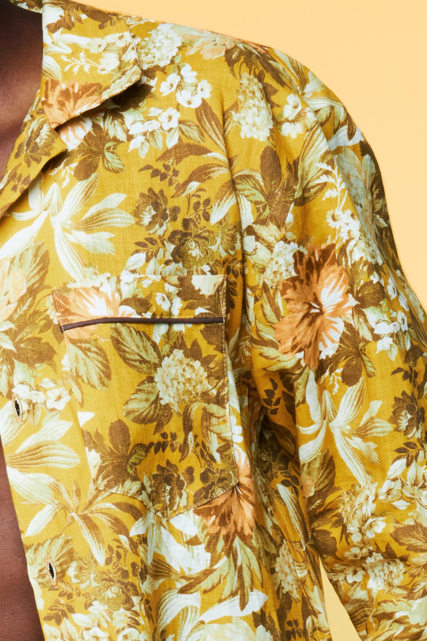 Men’s Long Sleeve Pajama Lounge Shirt - Yellow Botanical - 2 of 6