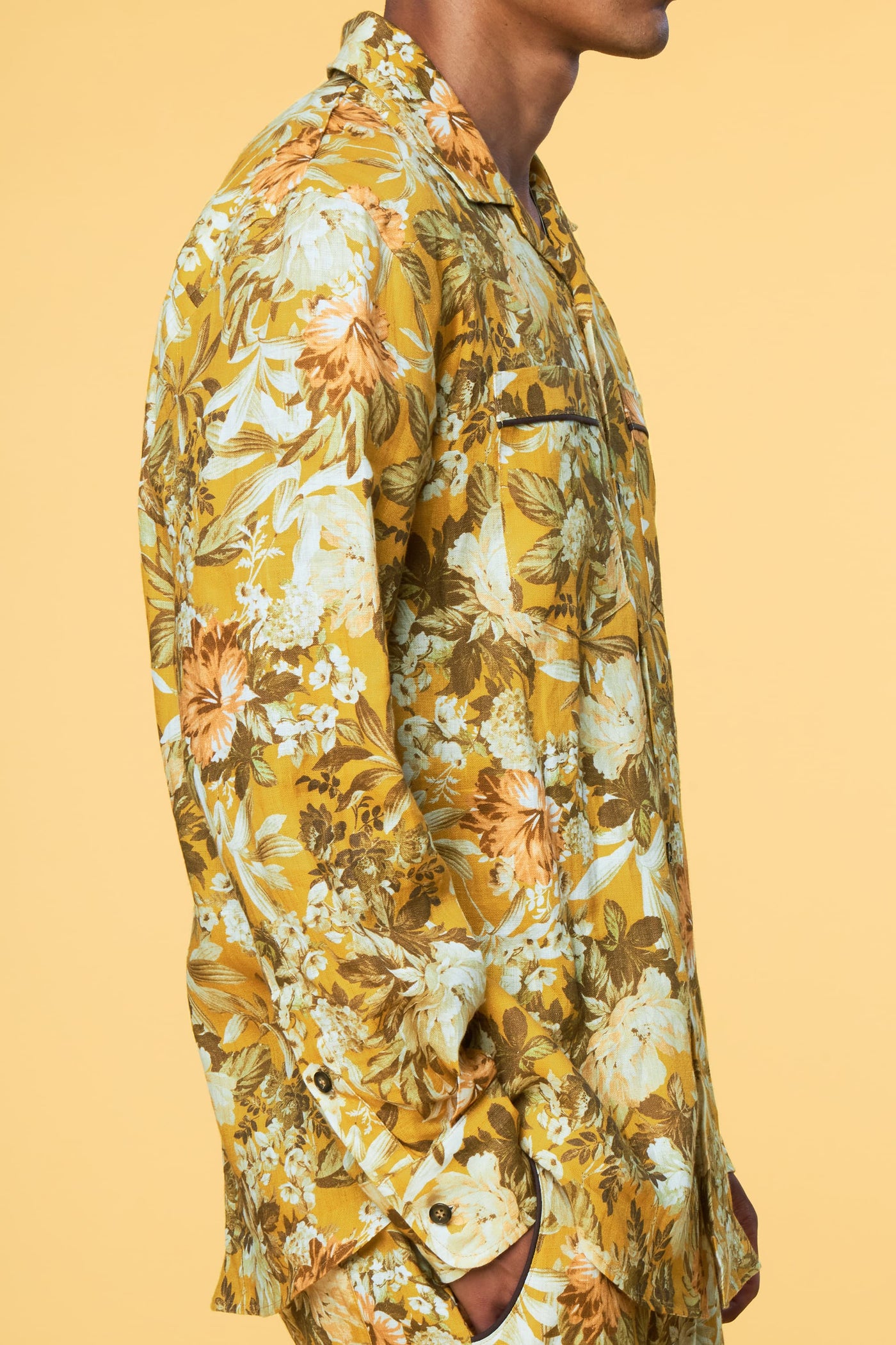 Men’s Long Sleeve Pajama Lounge Shirt - Yellow Botanical - 4 of 6