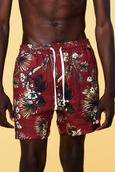 Men’s Pajama Lounge Short - Red Hawaiian - 1 of 6