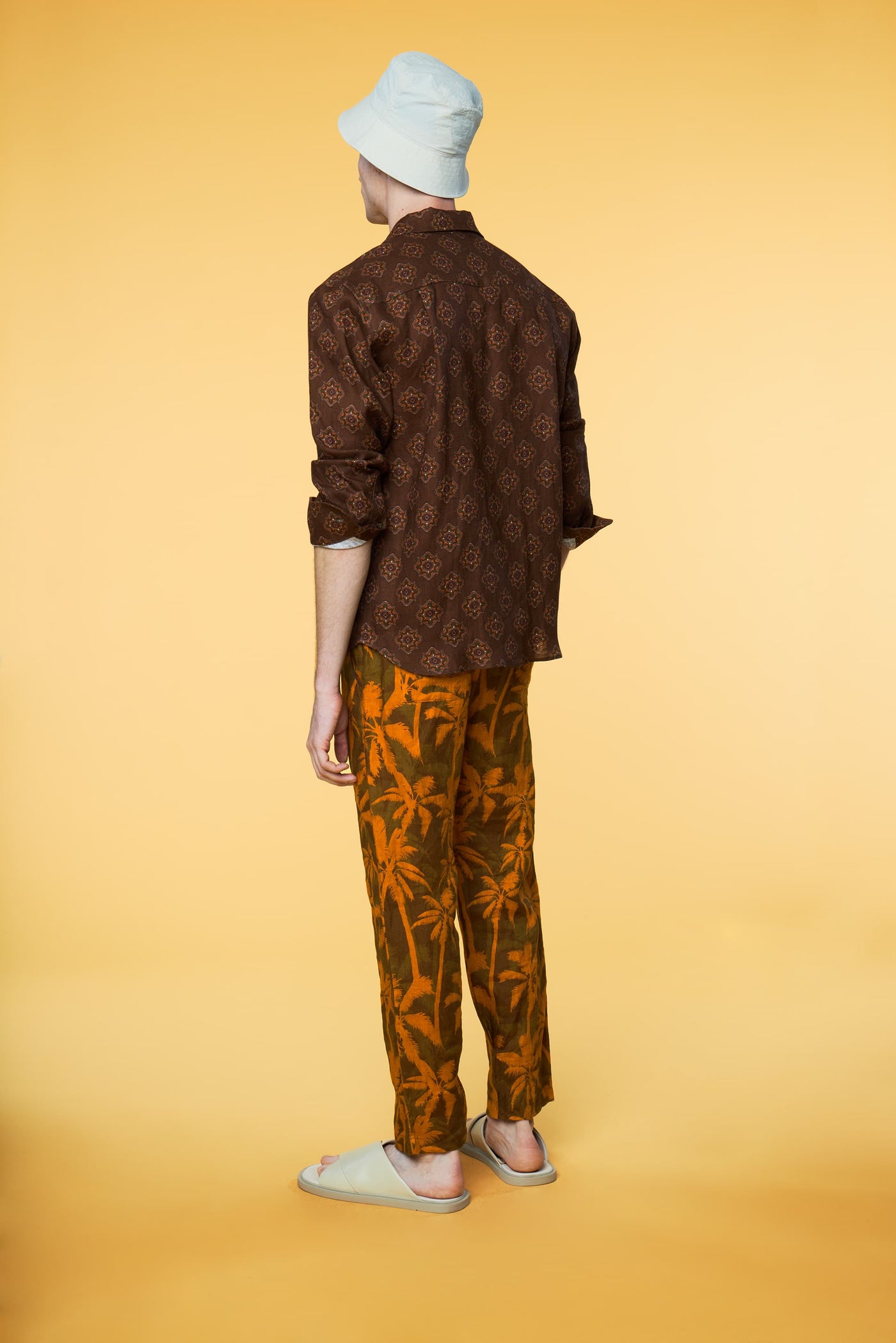 Men’s Pajama Set - Brown Geo Orange Palm Long - 2 of 5