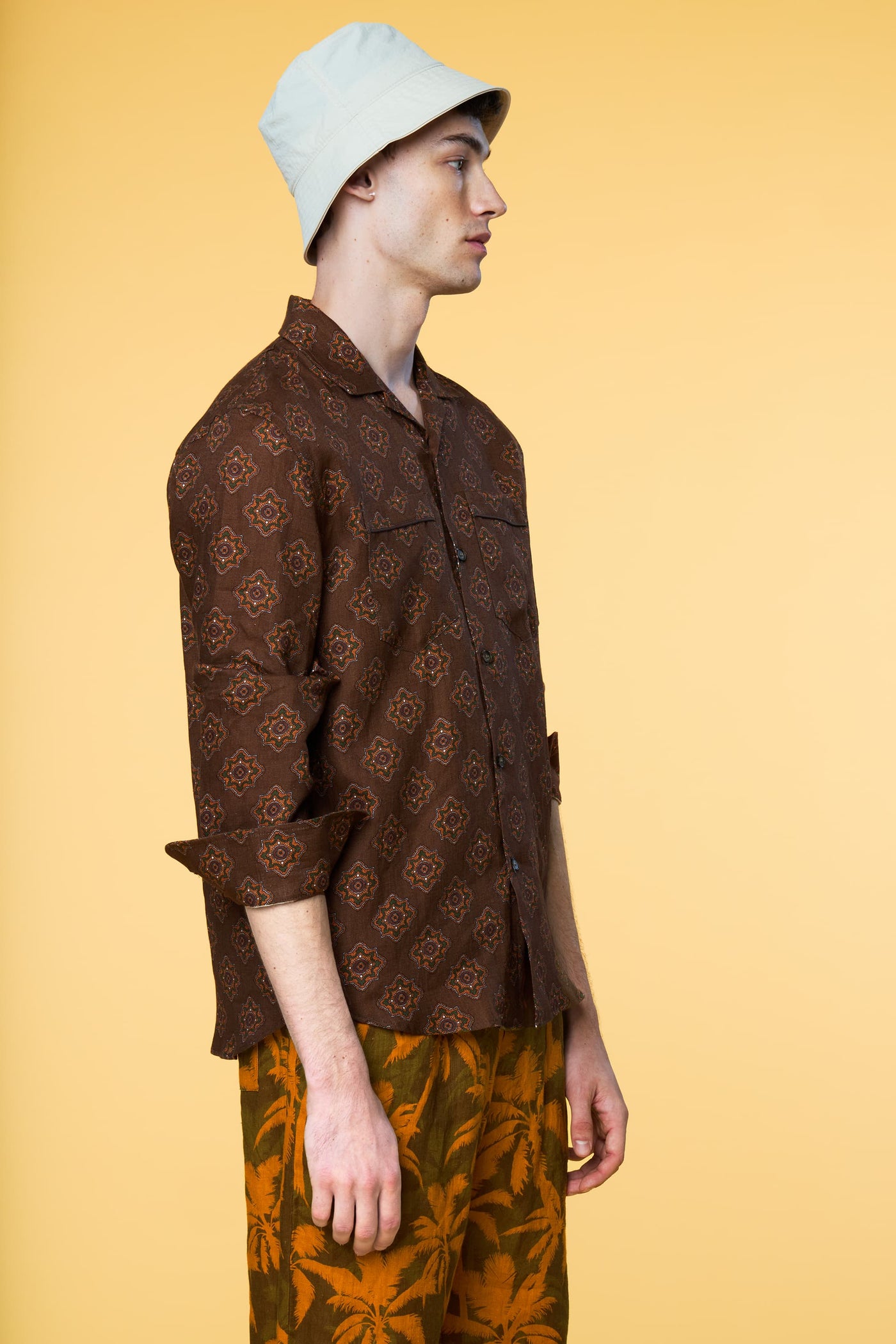 Men’s Pajama Set - Brown Geo Orange Palm Long - 4 of 5