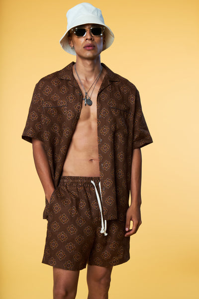 Men’s Pajama Set - Brown Geo Short - 2 of 5