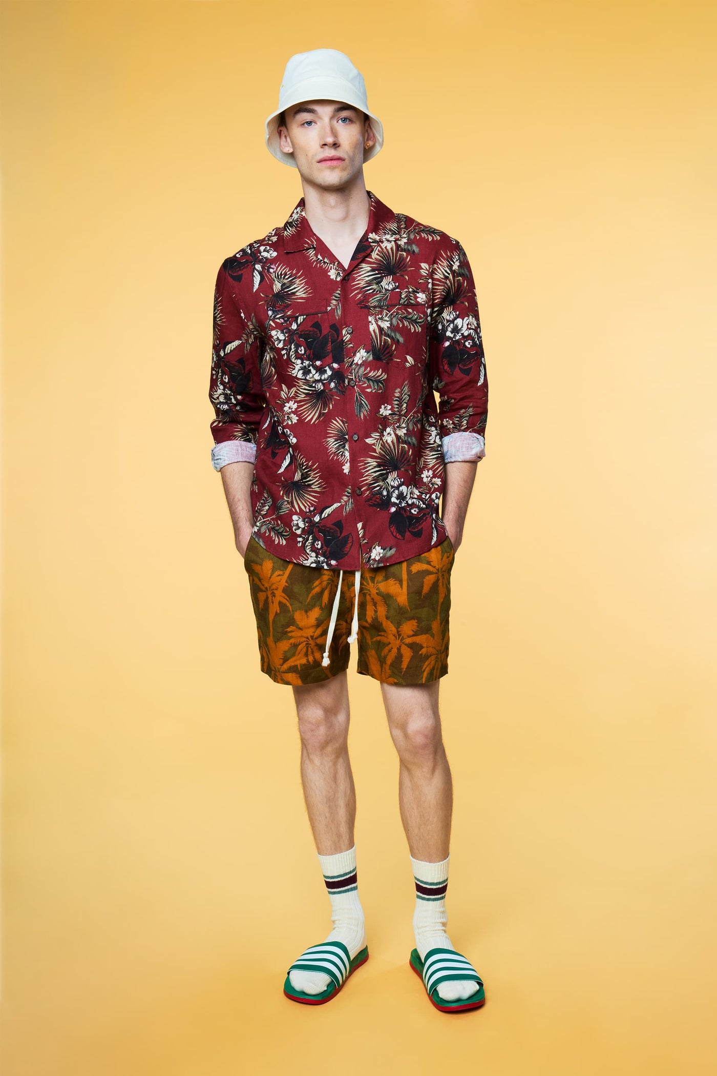 Men’s Pajama Set - Red Hawaiian Orange Palm Combo - 1 of 3