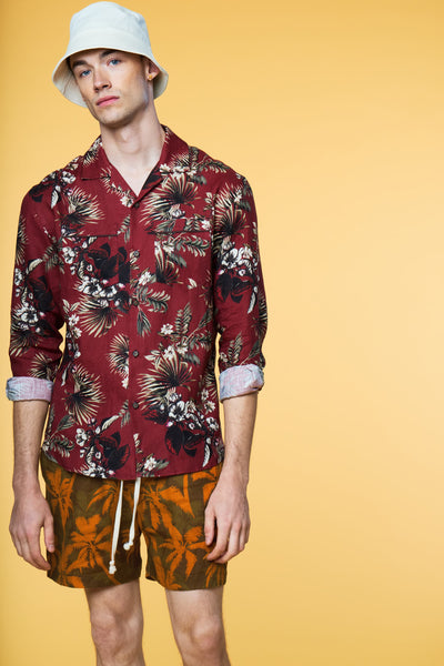 Men’s Pajama Set - Red Hawaiian Orange Palm Combo - 3 of 3