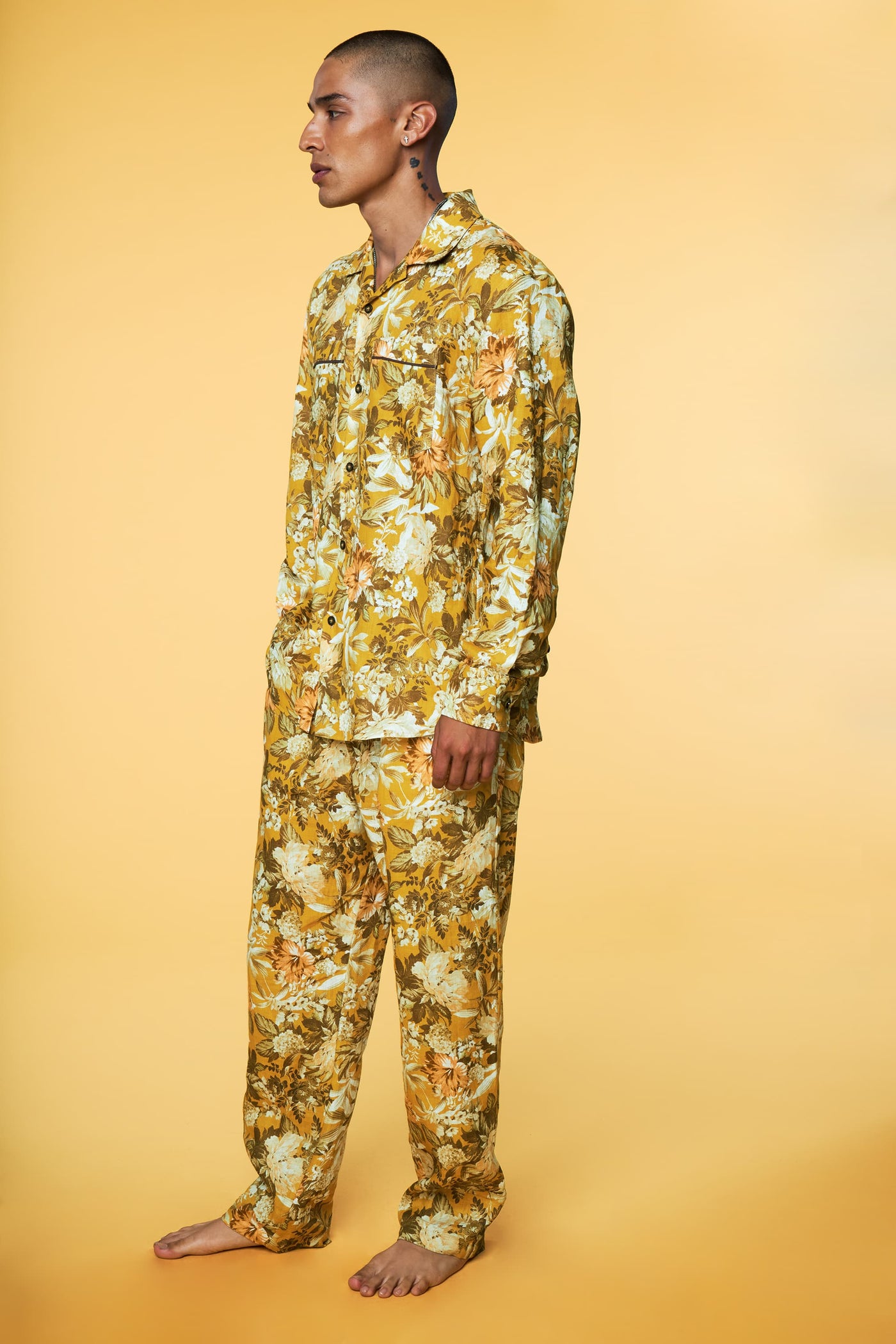 Men’s Pajama Set - Yellow Botanical Long - 3 of 5