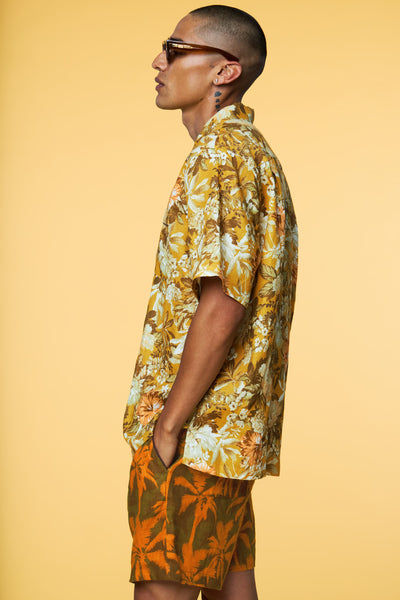 Men’s Pajama Set - Yellow Botanical Orange Palm Short - 3 of 5