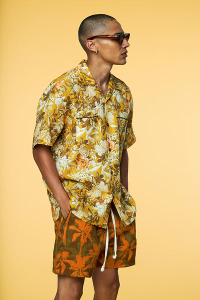 Men’s Pajama Set - Yellow Botanical Orange Palm Short - 5 of 5